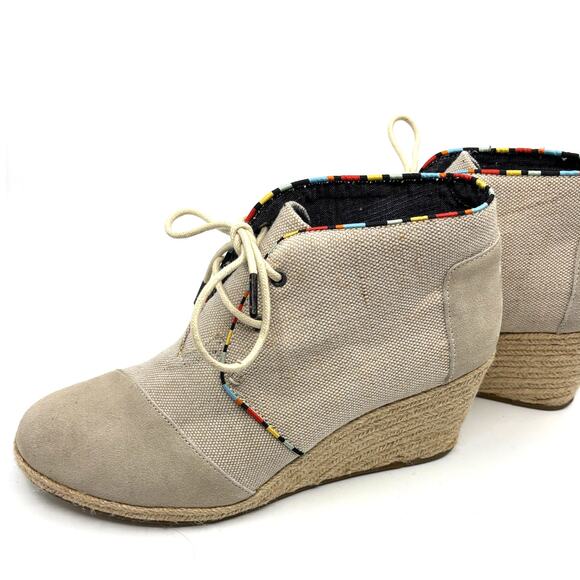TOMS Women’s Whisper Burlap Suede Natural Desert Wedge Ankle Boots | Size 12 - Picture 7 of 16